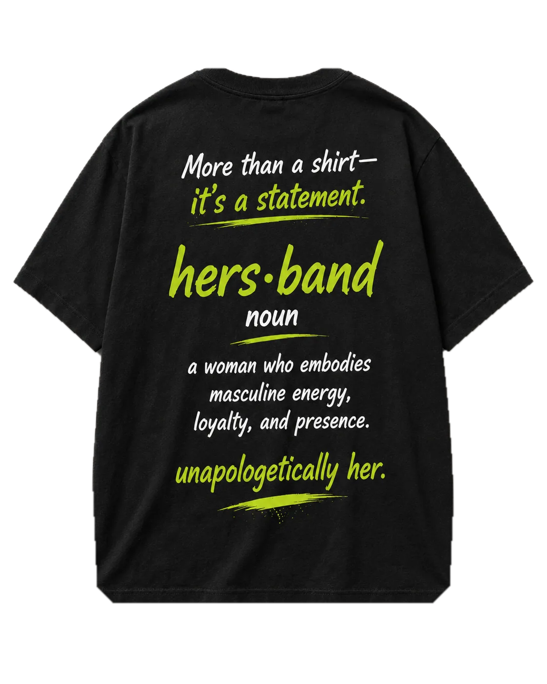 Black HERBANDZ Definition Tee — back view showing the hers·band definition print