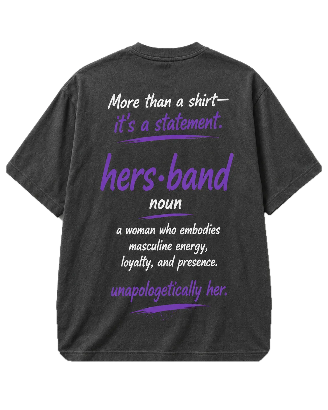 HERBANDZ Definition Tee in Charcoal, back view showing the hers·band definition print