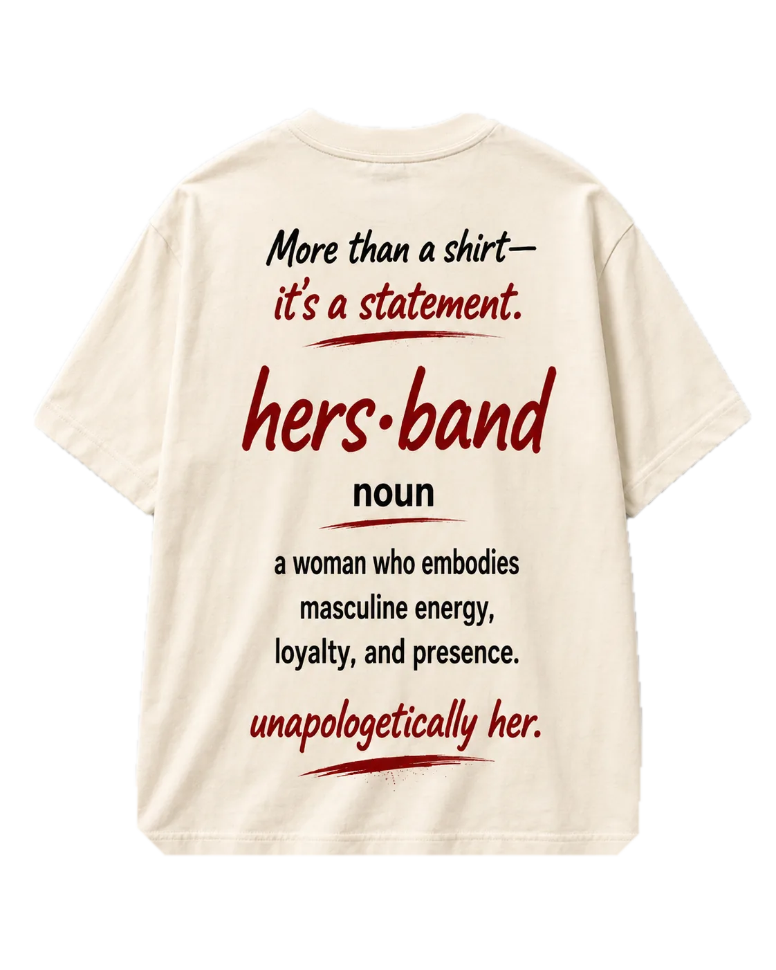 HERBANDZ Definition Tee in Cream, back view showing the hers·band definition print