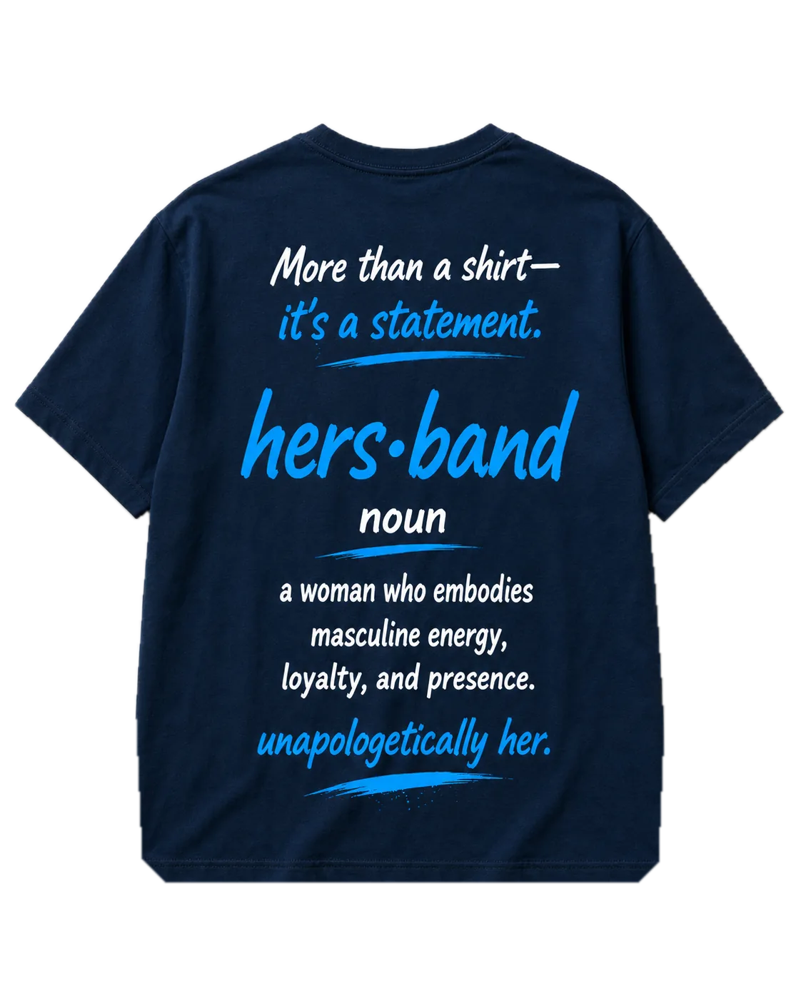 HERBANDZ Definition Tee in Navy, back view showing the hers·band definition print