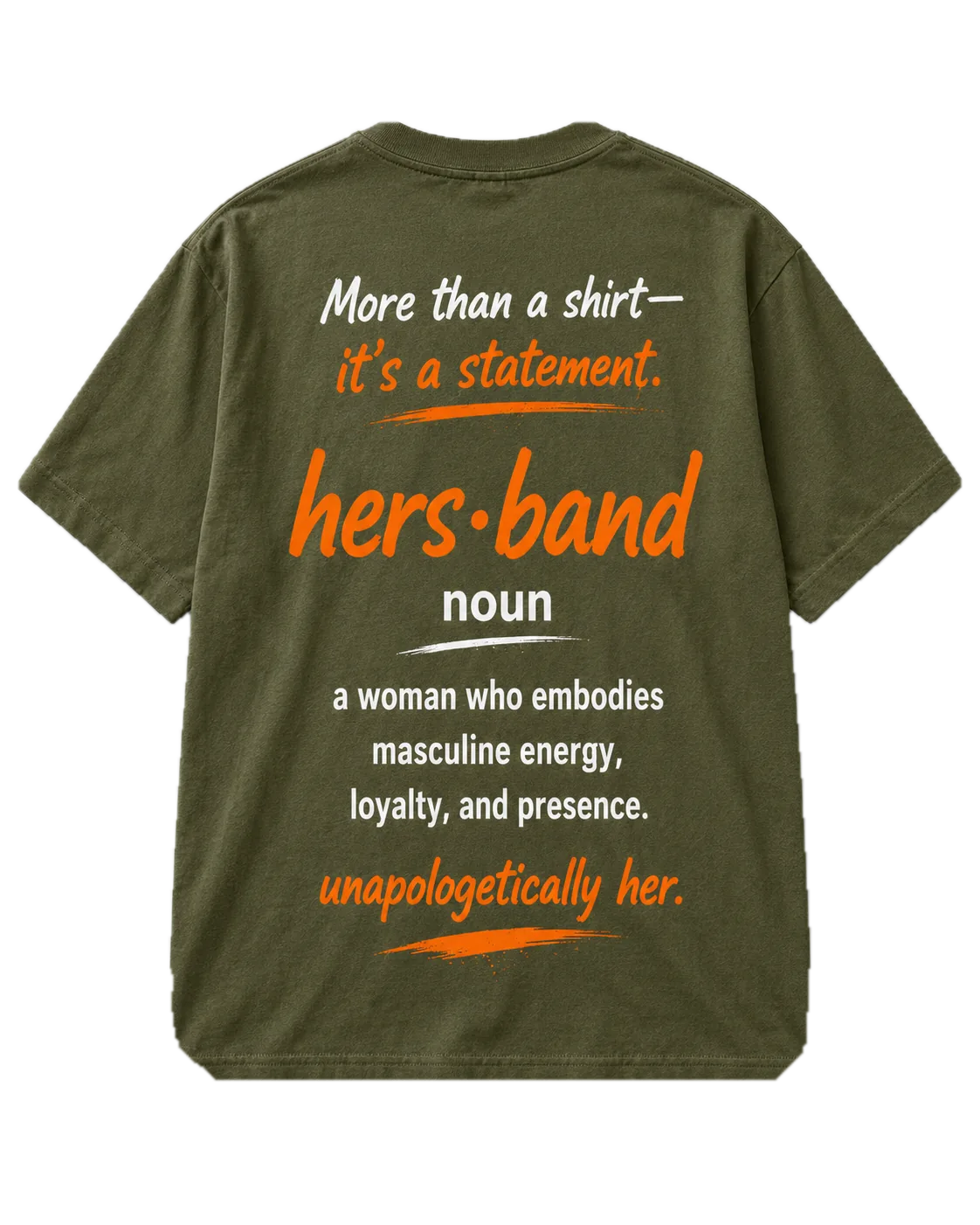 HERBANDZ Definition Tee in Olive, back view showing the hers·band definition print
