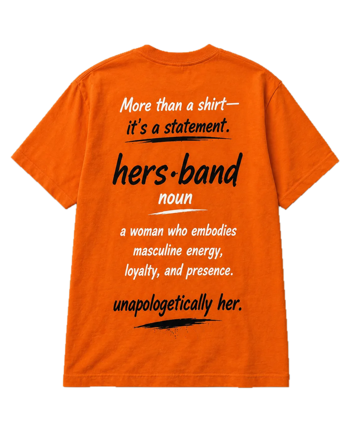 HERBANDZ Definition Tee in Orange, back view showing the hers·band definition print
